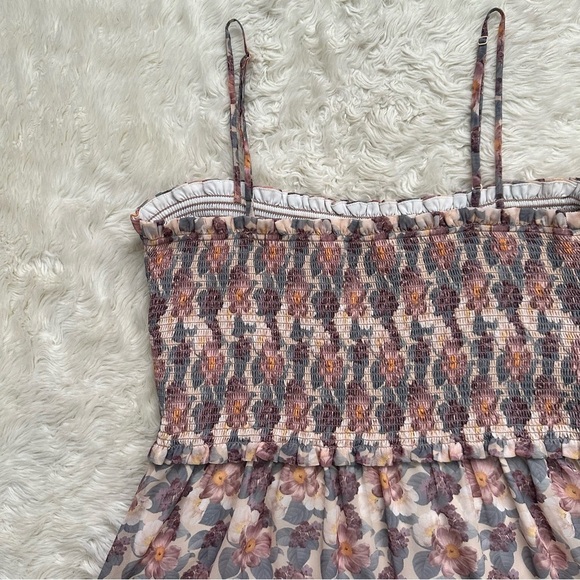Aritzia Wilfred Dress Tempest Sleeveless Mini Smocked Tiered Chiffon Floral L - Picture 5 of 11